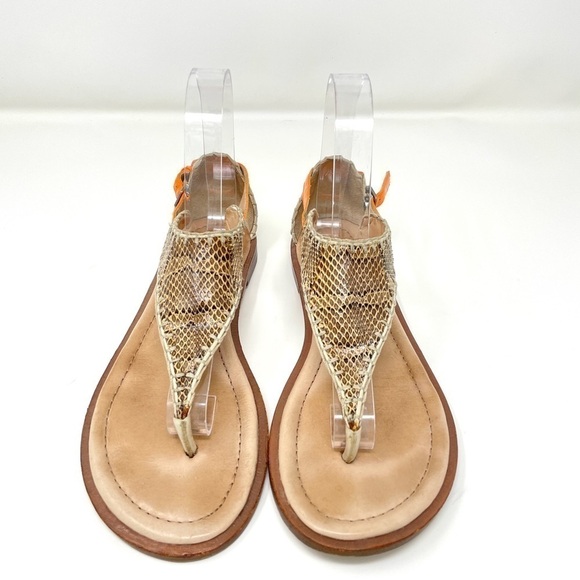 Ella Moss Orange/Snakeskin Sandals Ankle Strap Tjong Style Size 6.5 - Picture 1 of 10